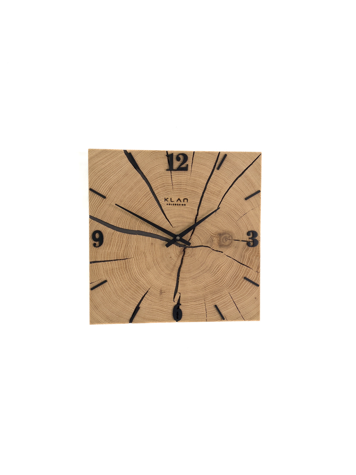 Handgefertigte Quadratische Wanduhr aus Eiche 30 × 30 cm – No. 512 – Seitenansicht