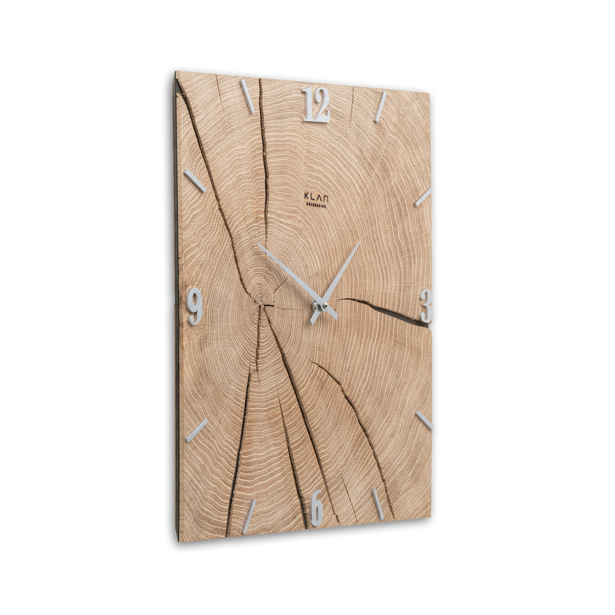 Handgefertigte Quadratische Wanduhr aus Eiche 43 × 43 cm – No. 264 – Detailansicht