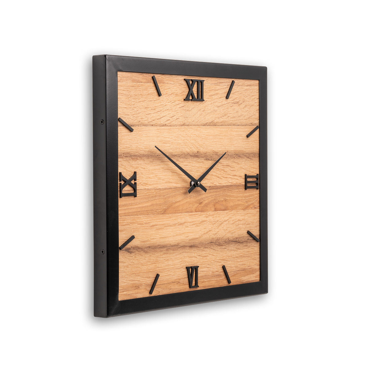 Handgefertigte Quadratische Wanduhr aus Eiche 40 × 40 cm – No. 454 – Detailansicht