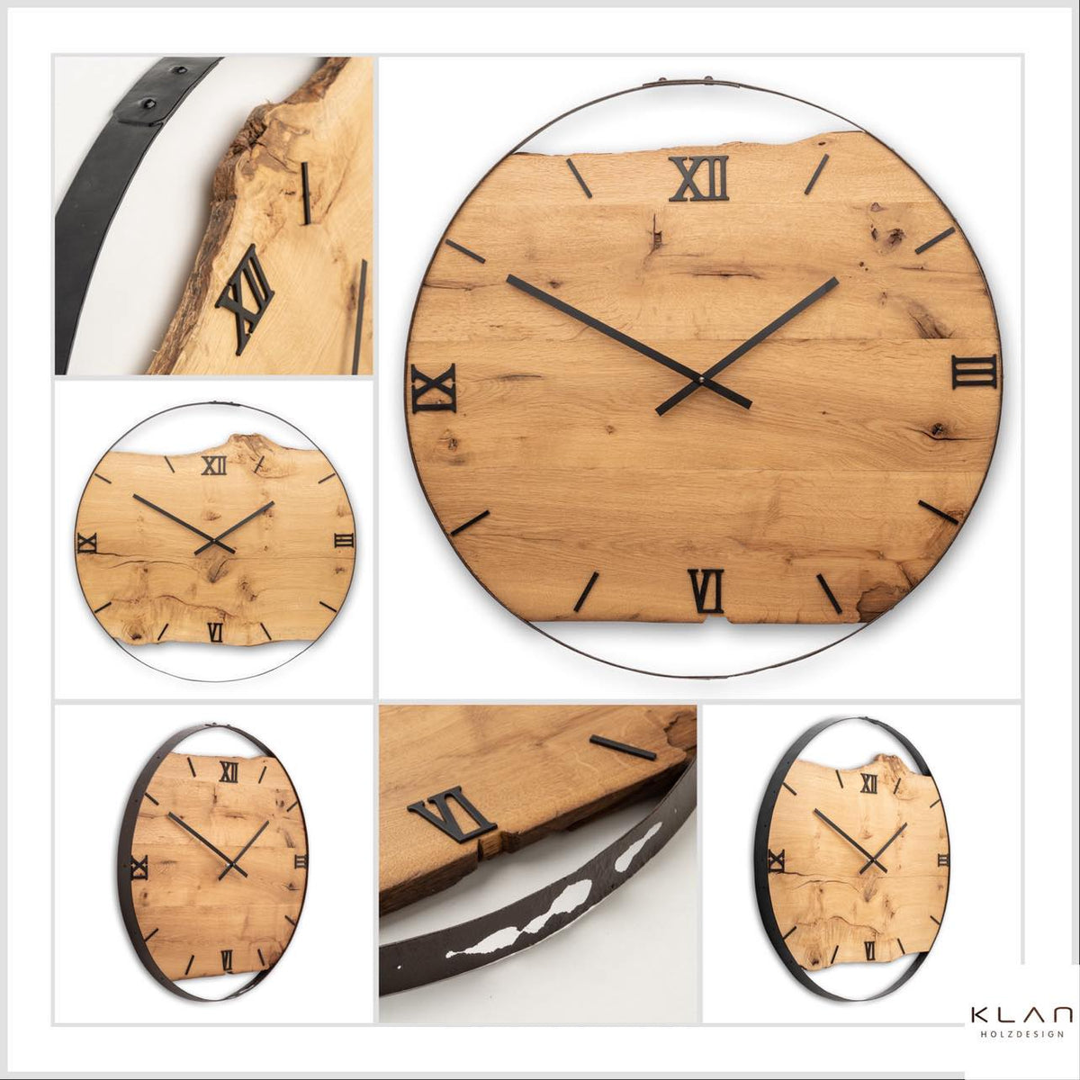 Wanduhr aus Holz mit Edelstahlring – handgefertigtes Unikat