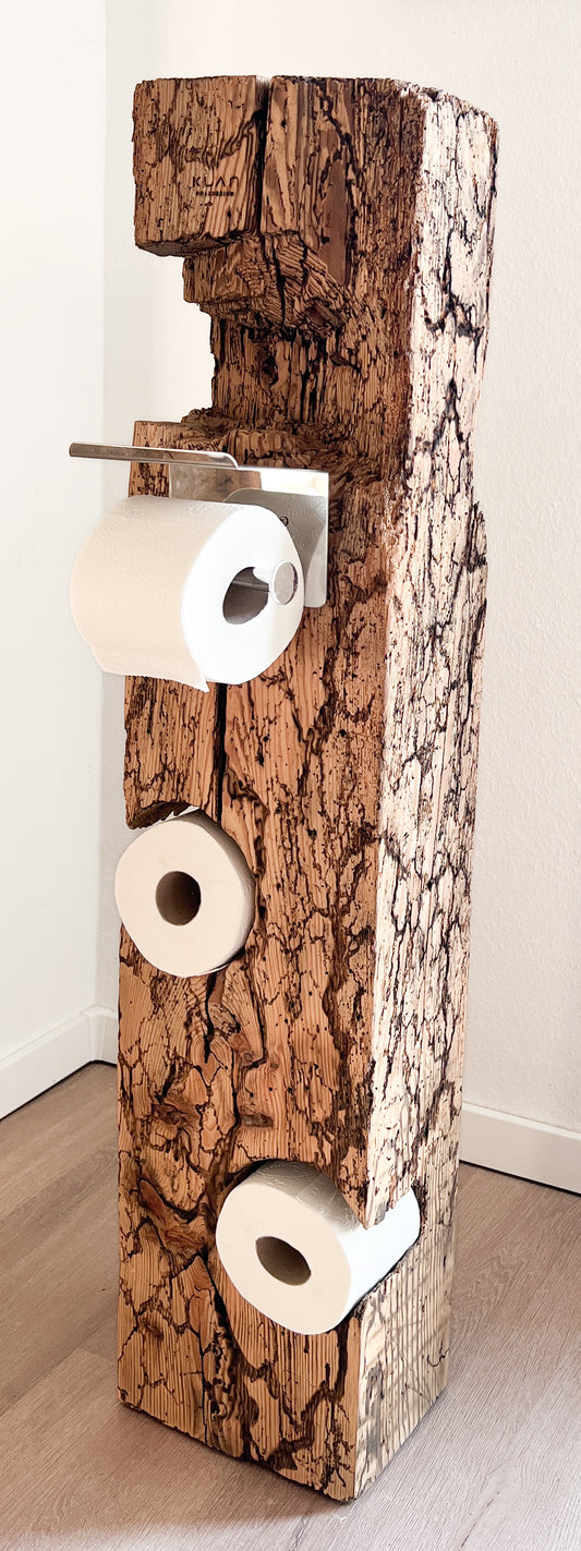 Handgefertigter Toilettenpapierhalter aus Fichte 105 cm mit Blitzstruktur – Gesamtansicht