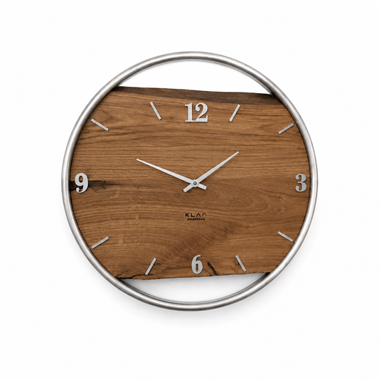 Handgefertigte Wanduhr aus massiver Eiche und Edelstahl – 45 cm NO 600