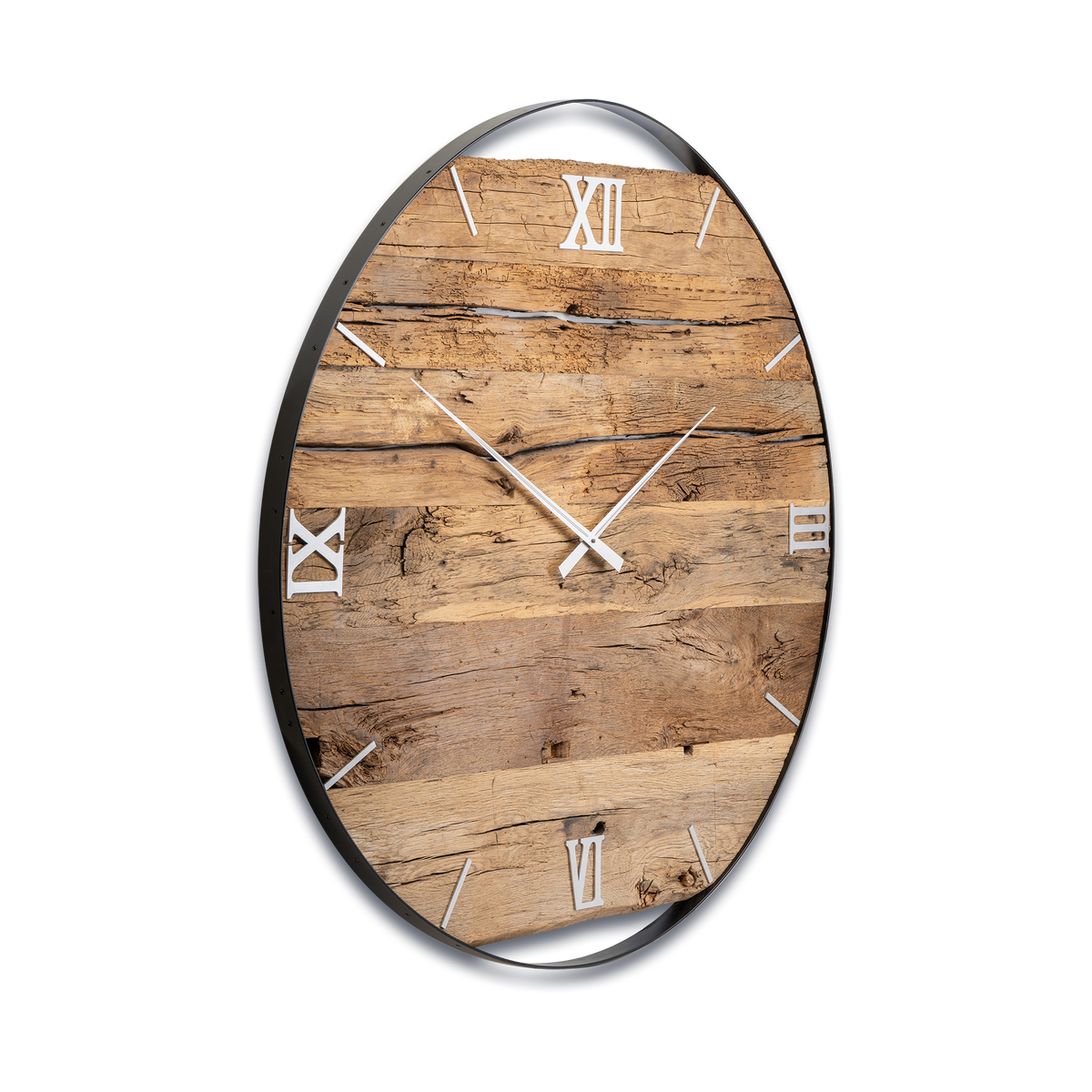XXL Wanduhr aus Altholz-Eiche & Edelstahl – 120 cm | Handgefertigtes Unikat No 599