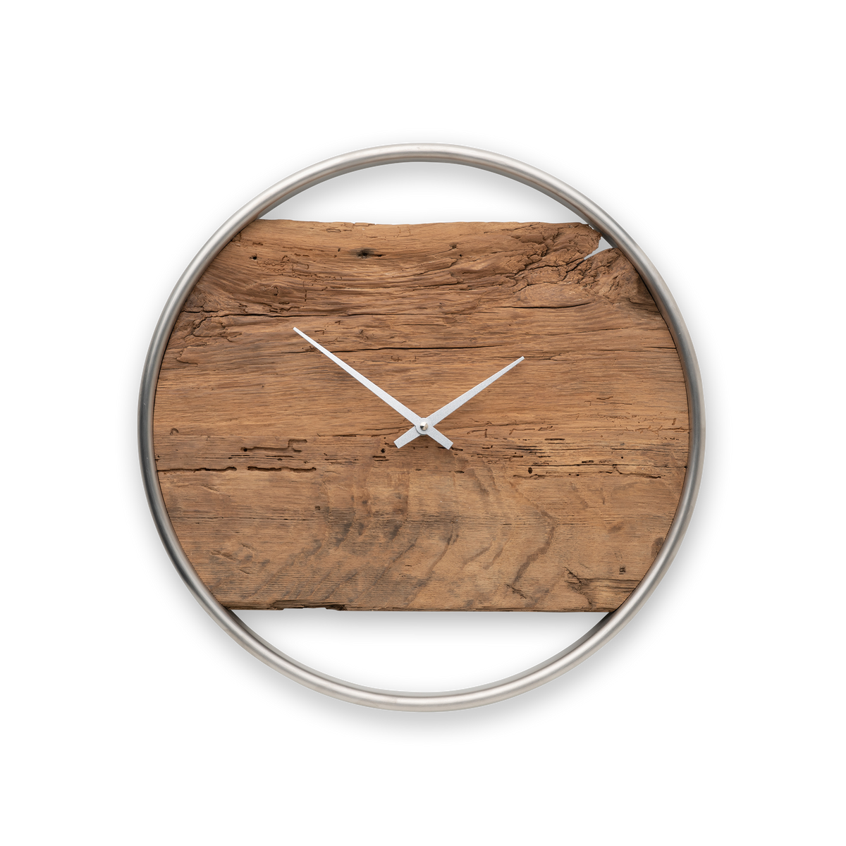Handgefertigte Wanduhr aus Altholz-Eiche 40 cm im minimalistischen Design – No. 569 – Gesamtansicht