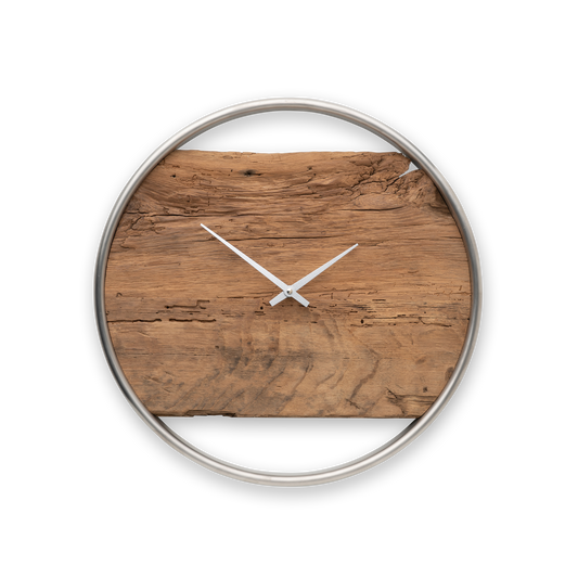 Handgefertigte Wanduhr aus Altholz-Eiche 40 cm im minimalistischen Design – No. 569 – Gesamtansicht