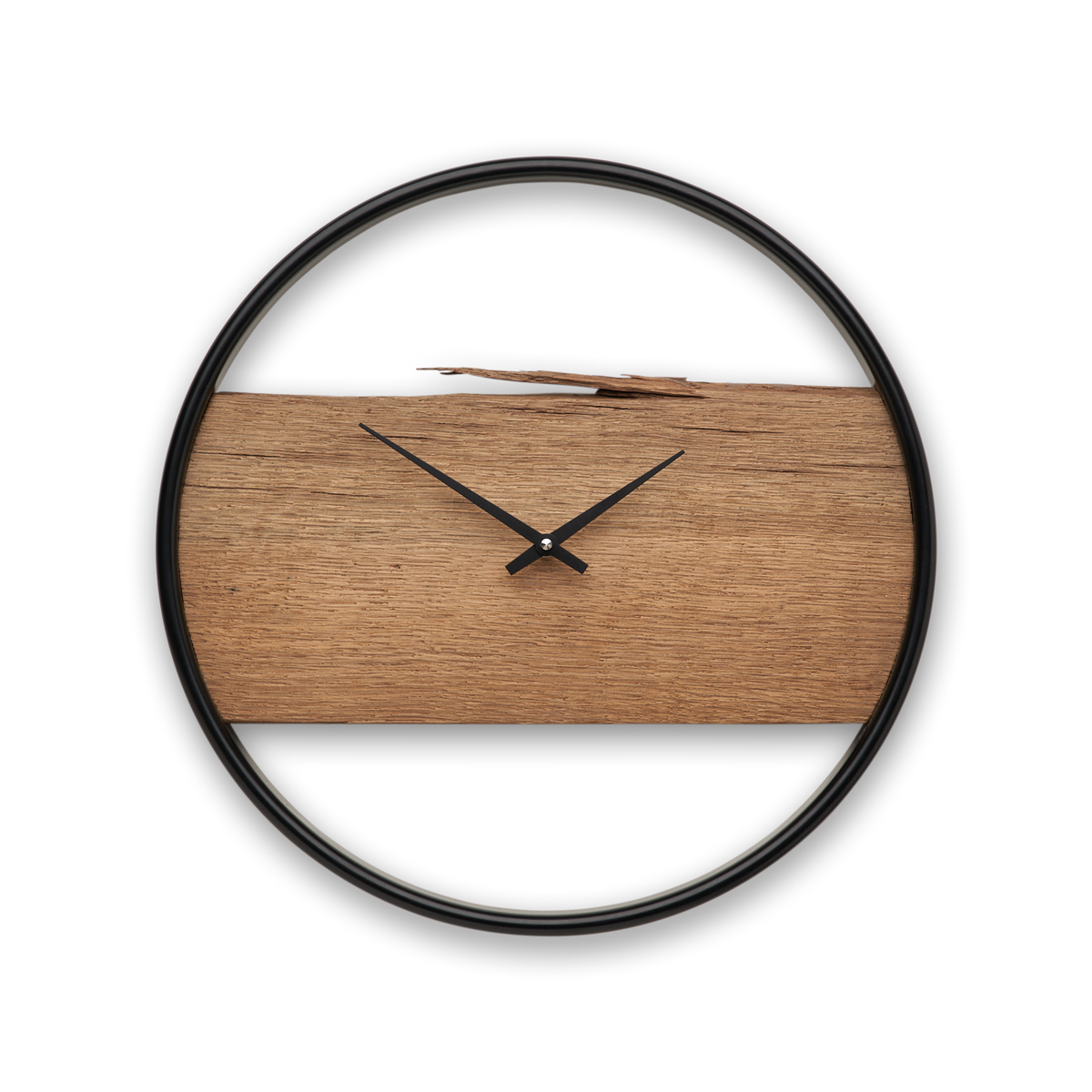 Handgefertigte Wanduhr aus Altholz-Eiche 40 cm im minimalistischen Design – No. 568 – Gesamtansicht