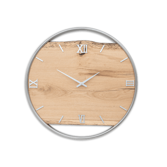Handgefertigte Wanduhr aus Eiche 45 cm mit Edelstahlring – No. 170 – Gesamtansicht