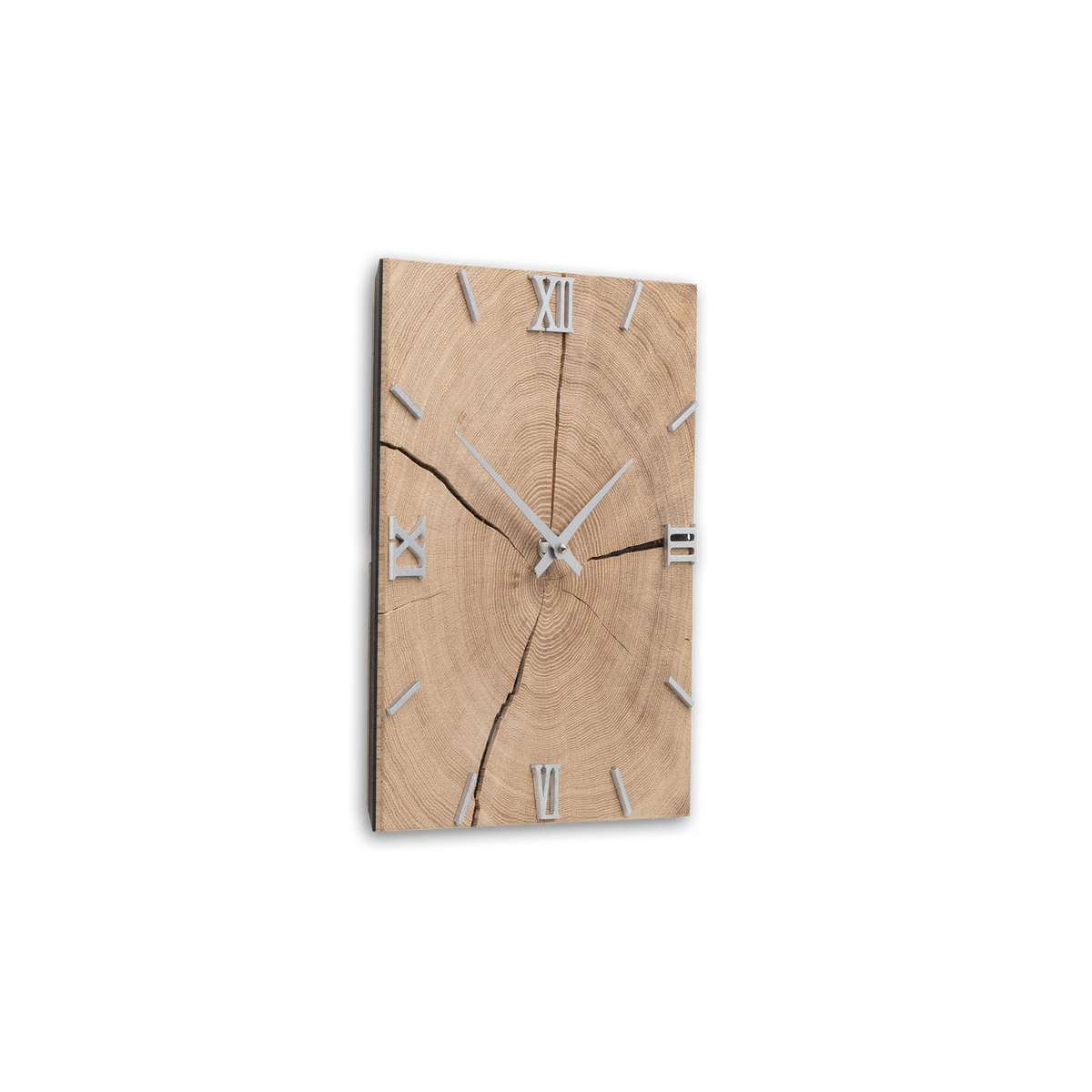 Handgefertigte Quadratische Wanduhr aus Eiche 30 × 30 cm – No. 260 – Detailansicht