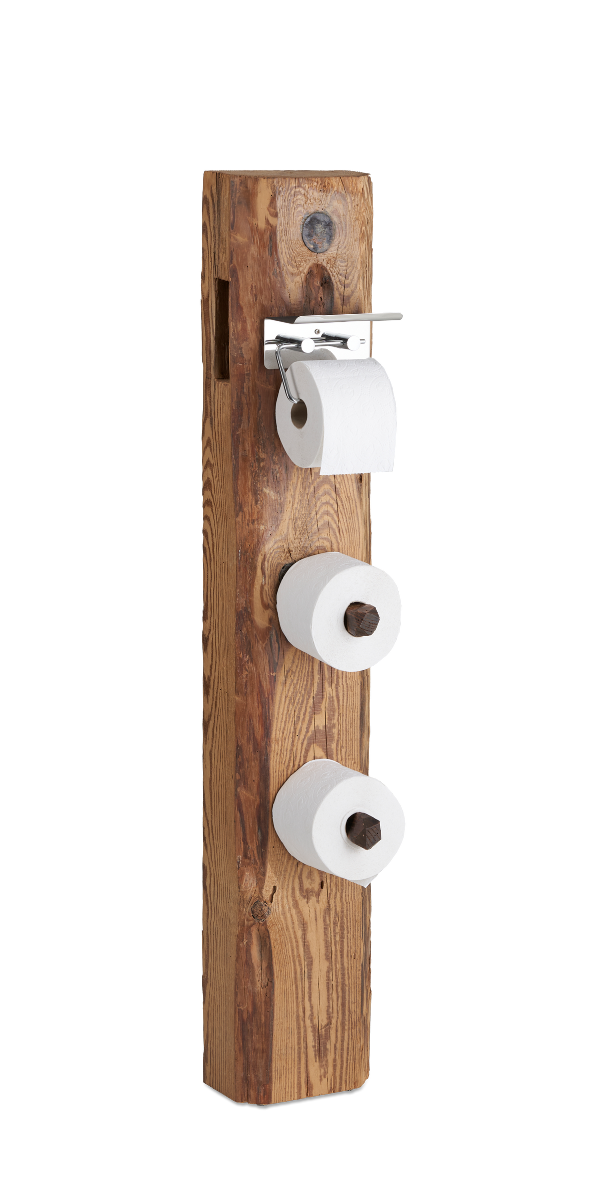 Handgefertigter Toilettenpapierhalter aus Altholz-Fichte 113 cm – Gesamtansicht